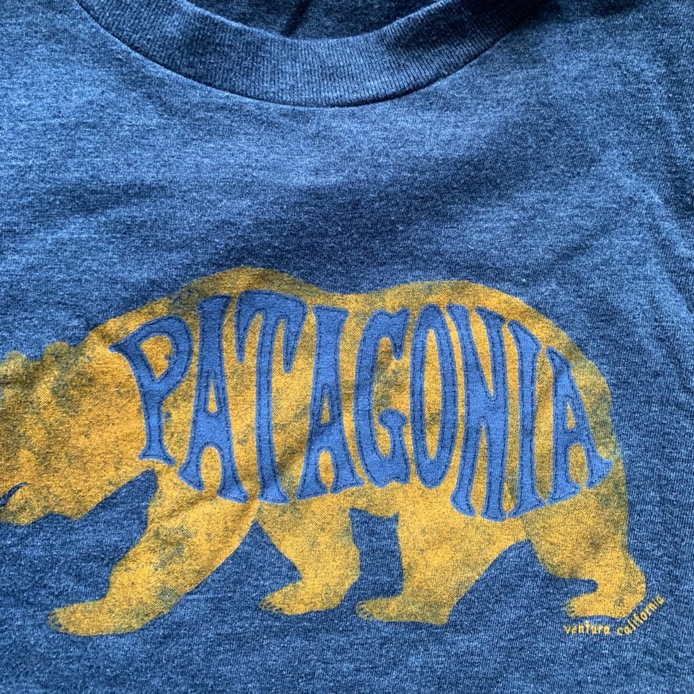 Men’s Patagonia Bear Logo graphic t-shirt Large slim blue